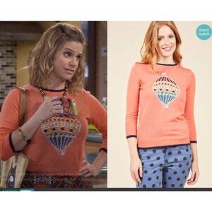 Modcloth Woman's Sz S Orange Pullover Hot Air Balloon Sweater Seen on TV